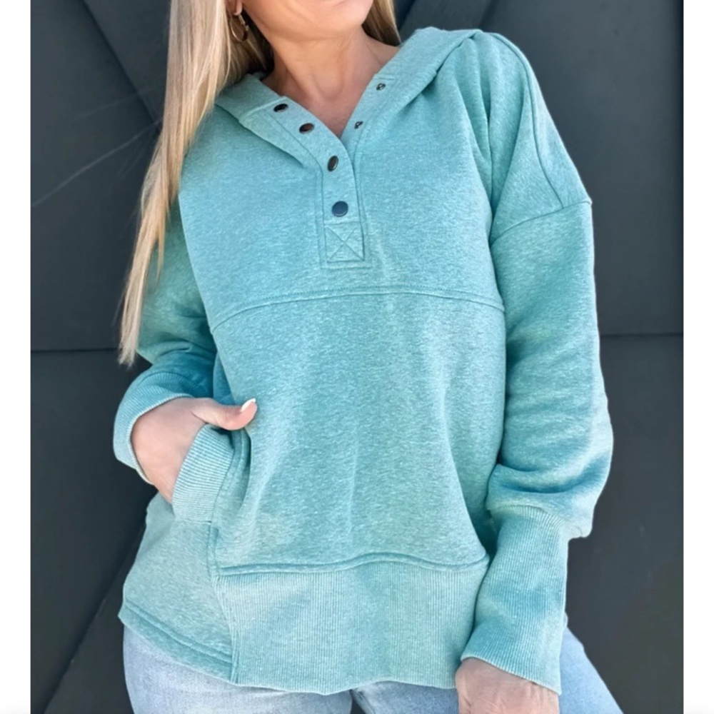 Half Button Pullover Teal